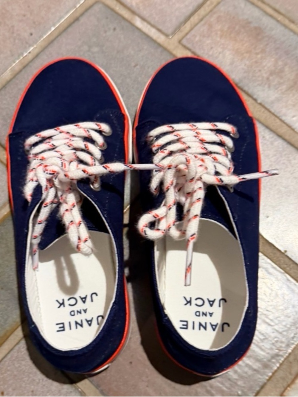 Janie and Jack Navy Twill Sneakers Red White Blue Lace-Up Shoes Toddler Size 12